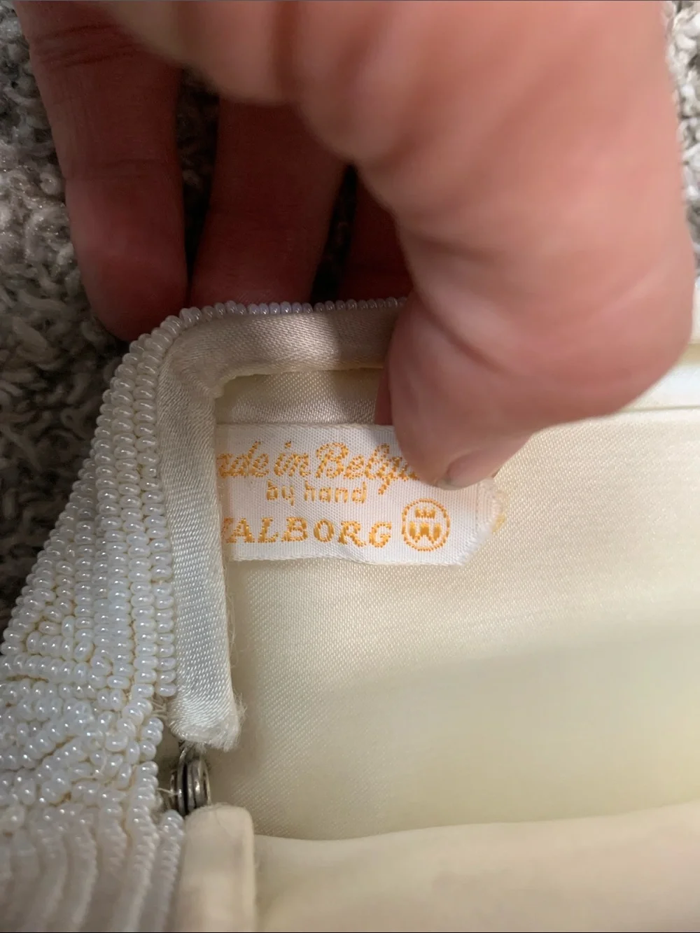 Vintage Fully Beaded Cream Clutch with Swirl Detail